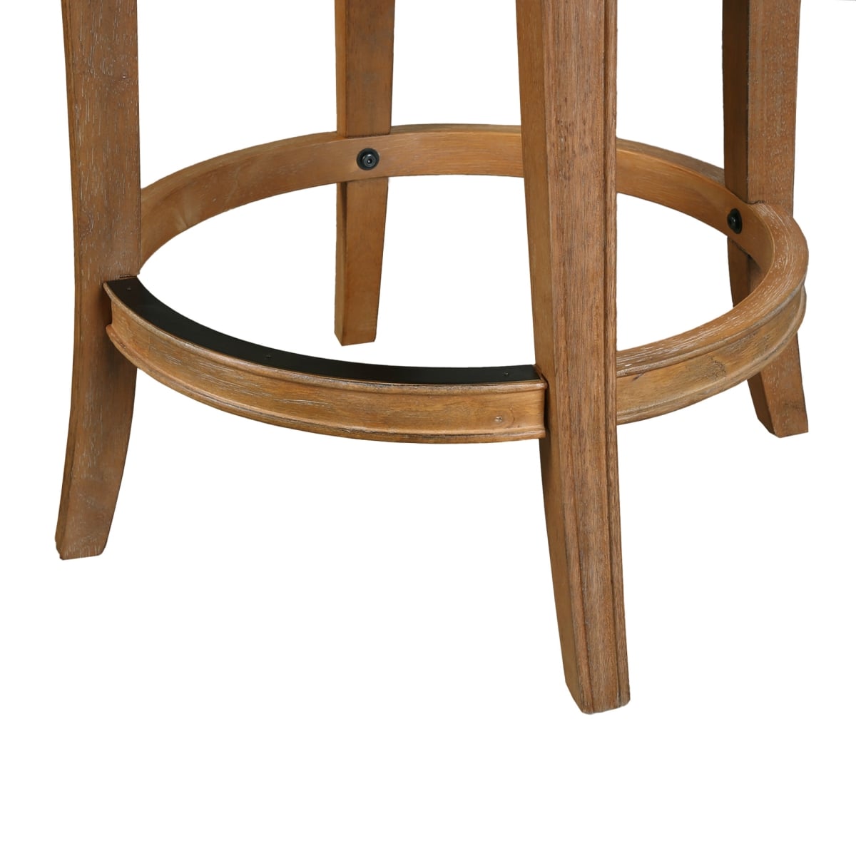633099 Linen & Brown Fabric & Solid Wood Low Back Counter Height Swivel Bar Chair