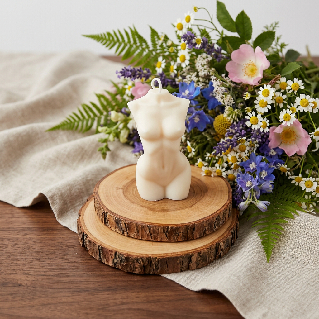 723051 4 in. Ivory Black Ice Scented Dimensional Female Form Candle