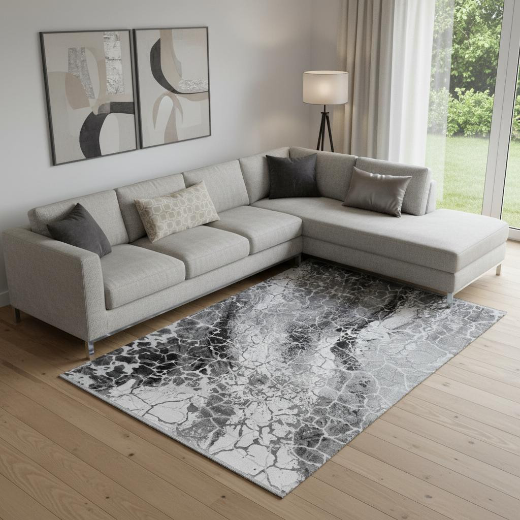 722508 7 x 10 ft. Black & Gray Abstract Rectangle Area Rug with Fringe