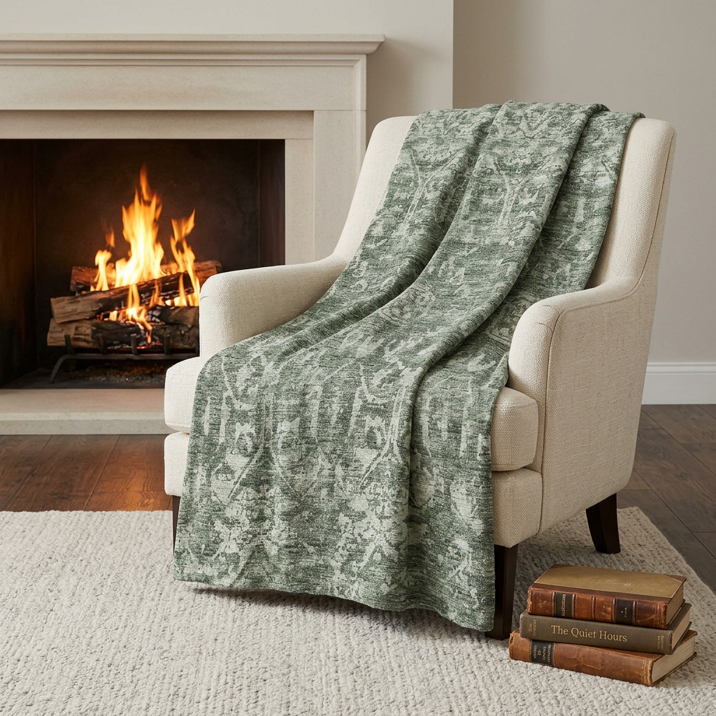 712276 50 x 70 in. Green & Gray Damask Polyester Woven Plush Throw Blanket