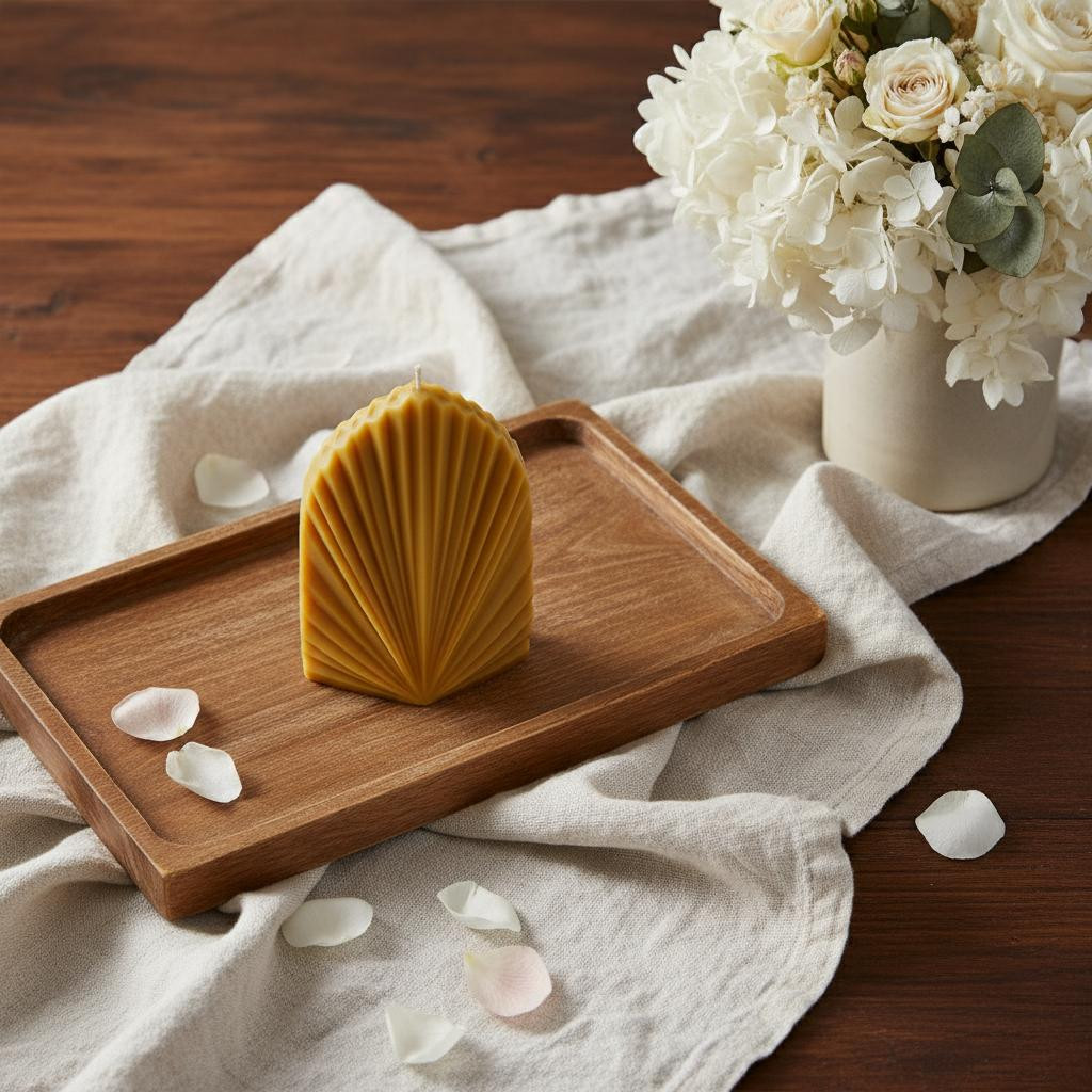 723231 6 in. Gold Day at the Spa Scented Dimensional Palm Leaf Candle