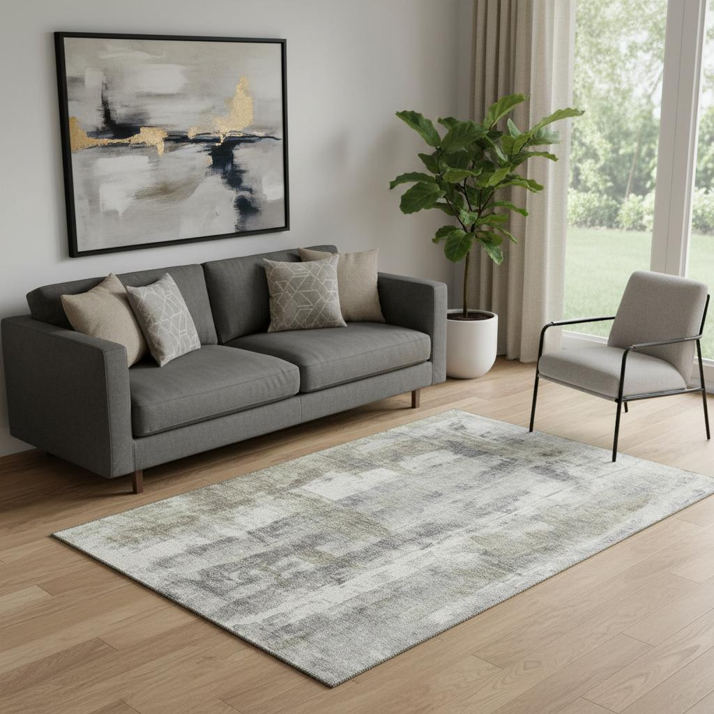 719270 5 x 8 ft. Beige Gray & Ivory Abstract Washable Rectangle Area Rug with UV Protection