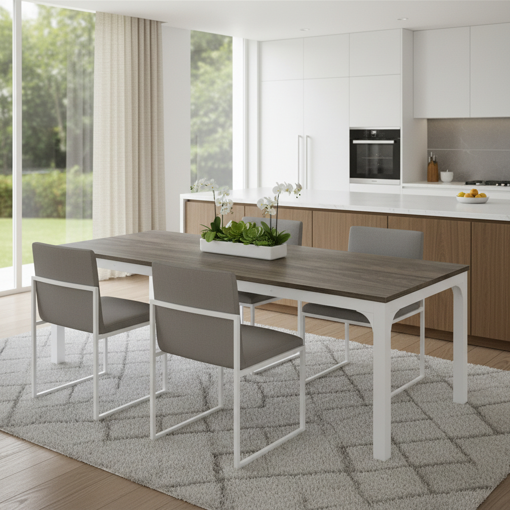635740 46 in. Gray & White Wood & Iron Dining Table