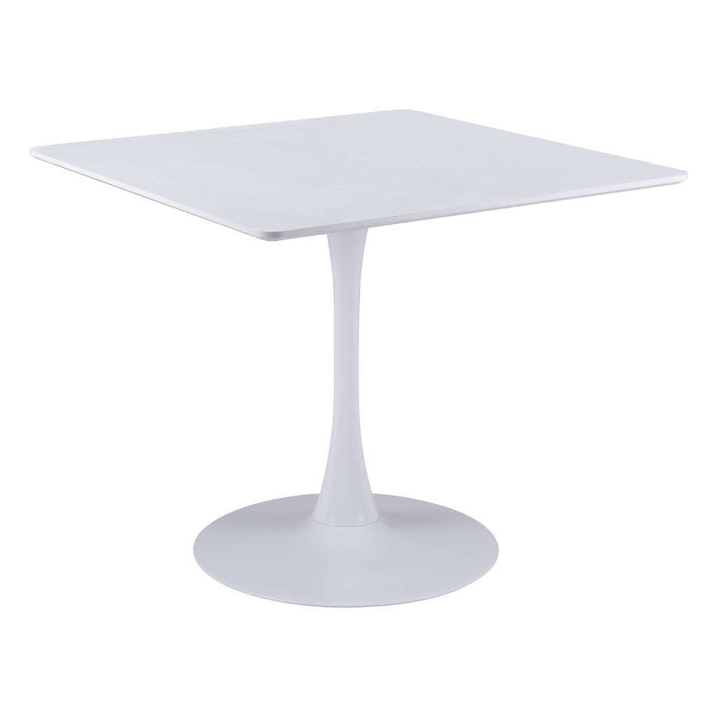 571411 36 in. White Wood & Steel Pedestal Base Square Dining Table