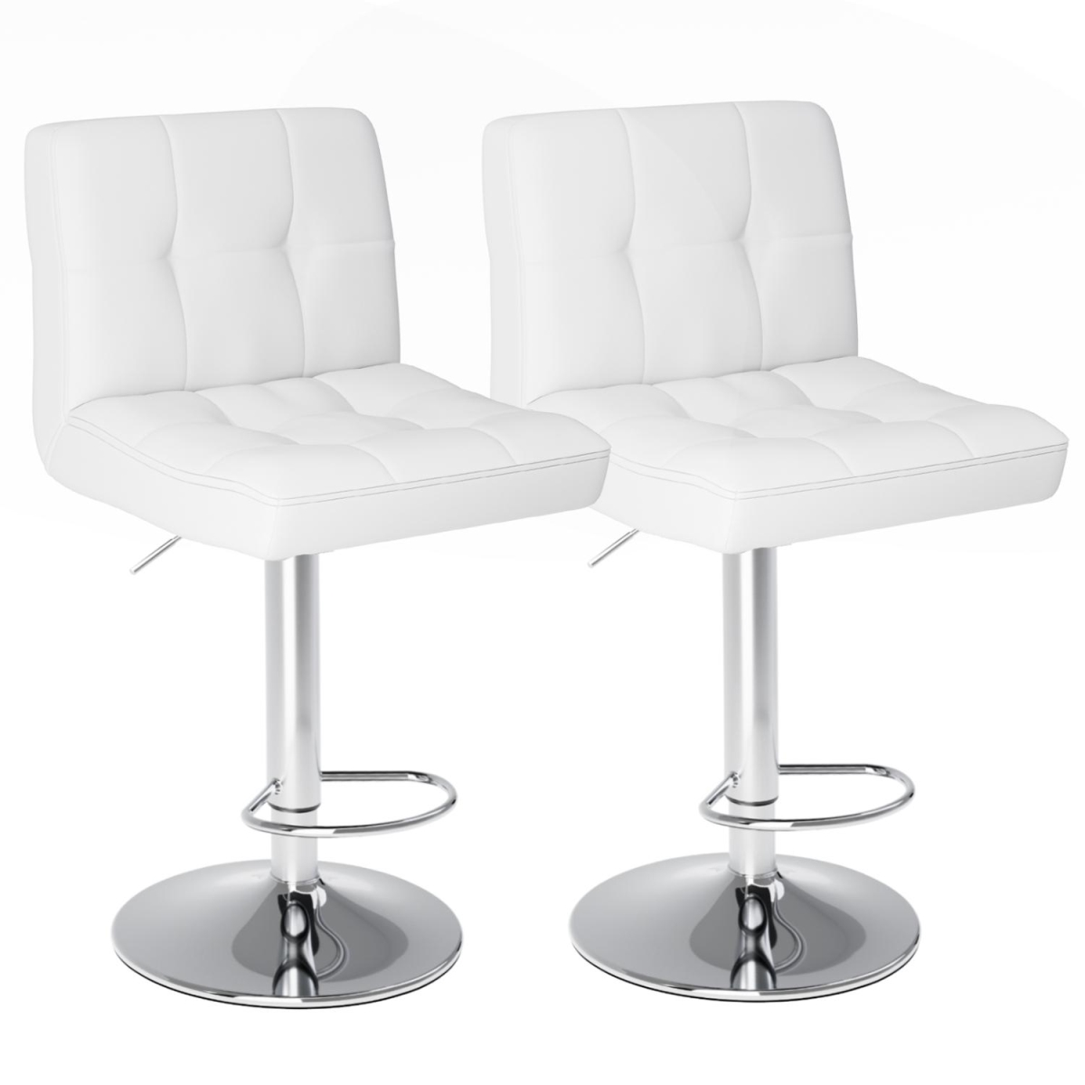 724173 White & Silver Faux Leather & Aluminum Adjustable Height Swivel Bar Chairs - Set of 2