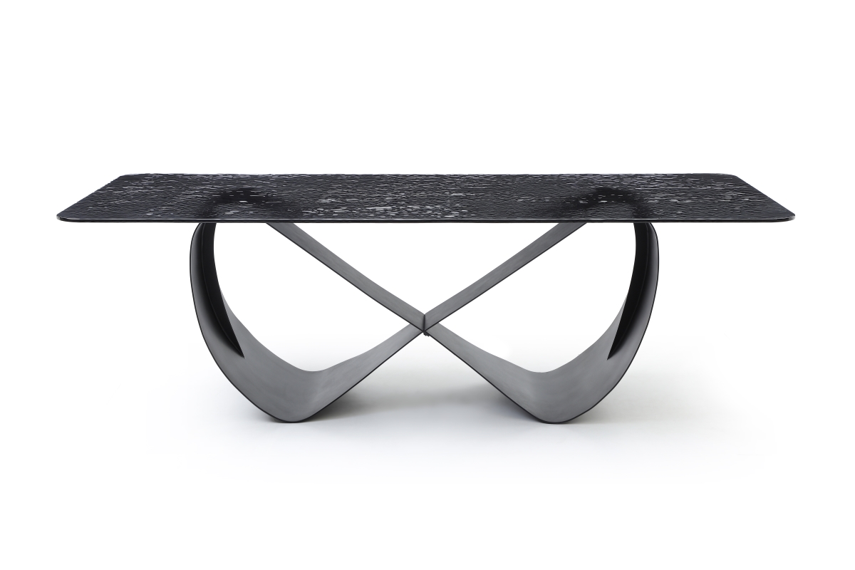 718892 94 in. Black Glass & Brass Double Geo Pedestal Base Dining Table