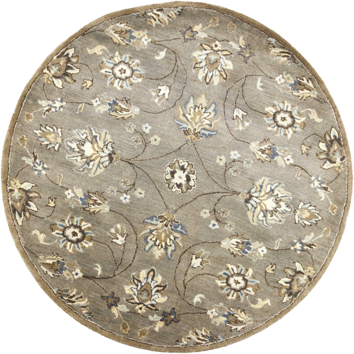 352895 5 ft. 6 in. Round Wool Grey Area Rug