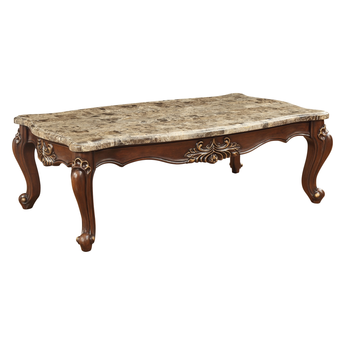 347392 34 x 60 x 20 in. Marble Walnut Wood Coffee Table