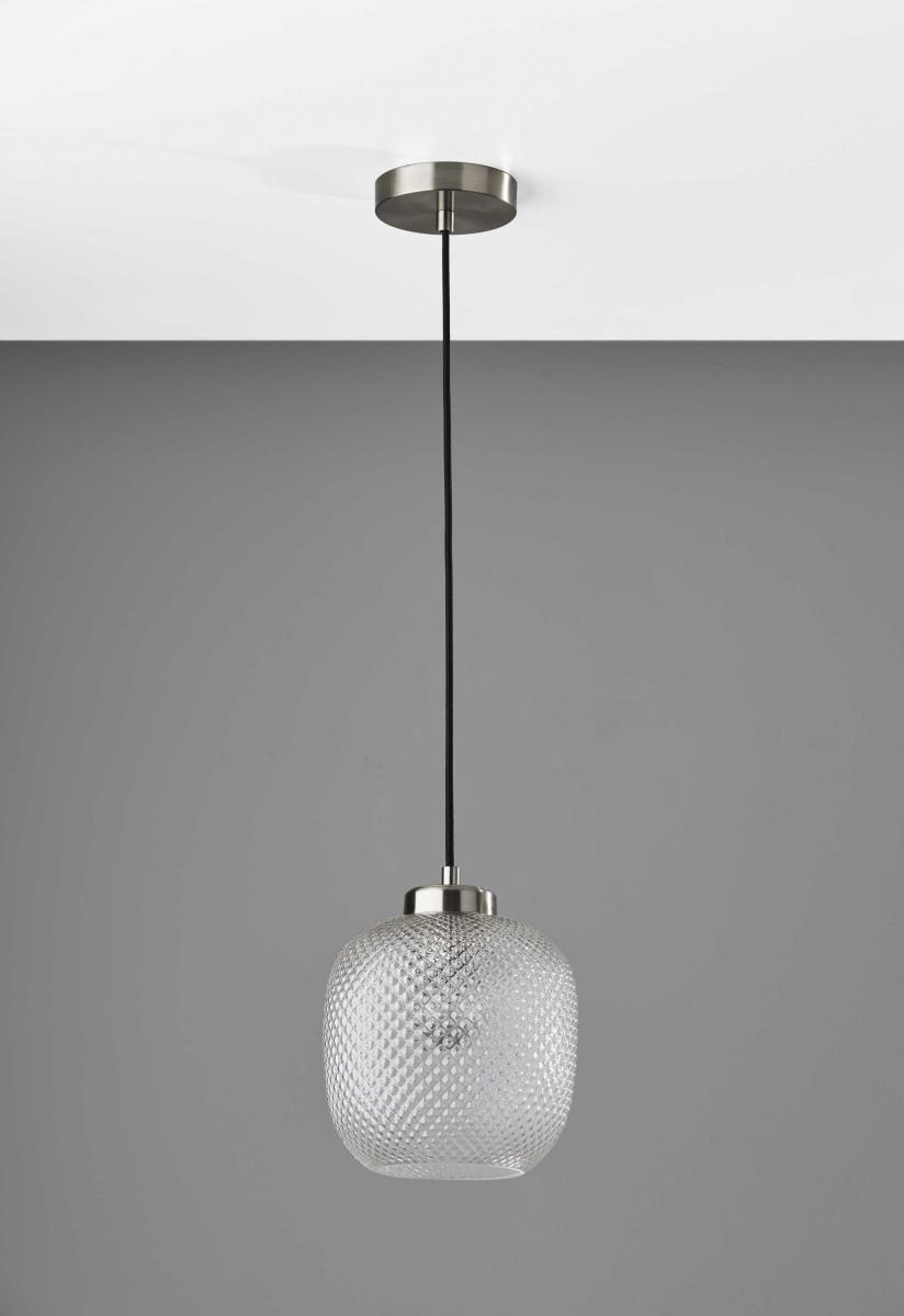 Picture of HomeRoots 372874 Brushed Steel Glass & Metal Pendant&#44; 8.625 x 8.625 x 10.5 in.