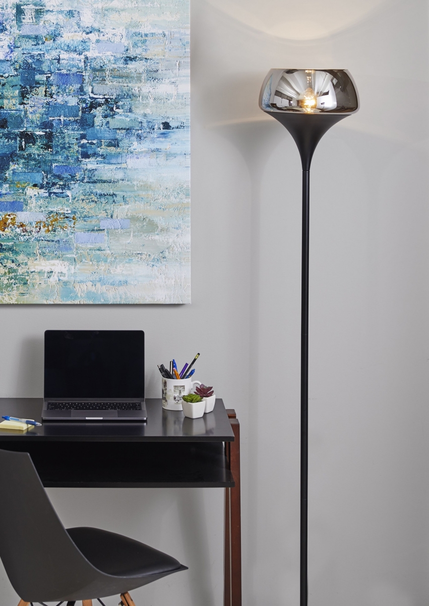 Black Metal Torchiere Lamp, 12 x 12 x 69.5 in.