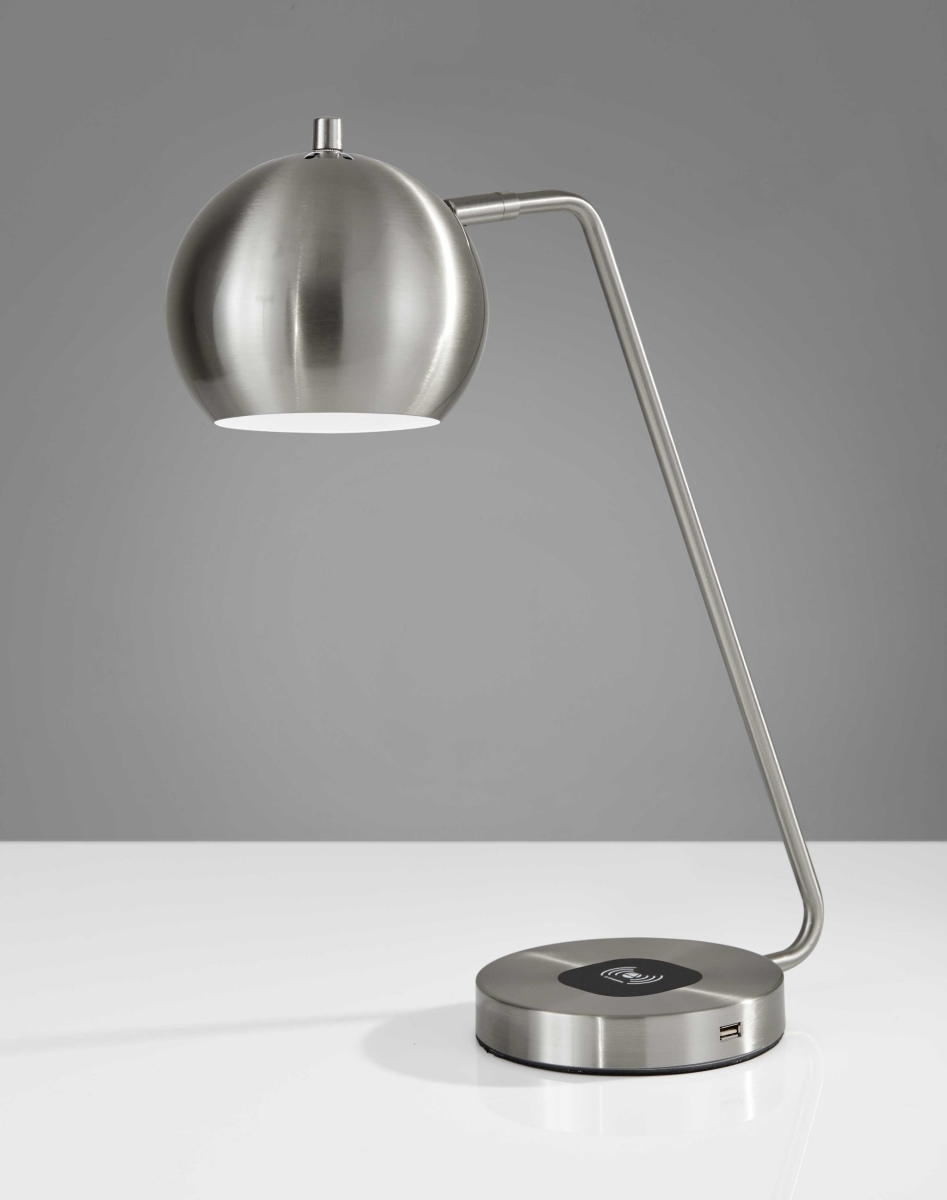 Brushed Steel Metal Charge Table Lamp, 6.5 x 16.5 x 18 in. to 20.5 in -  Estallar, ES3092308