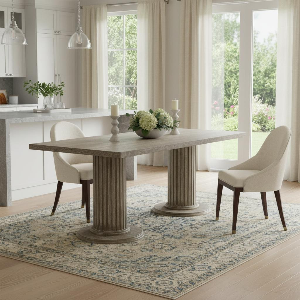 631265 84 in. Gray Wood Double Pedestal Base Dining Table
