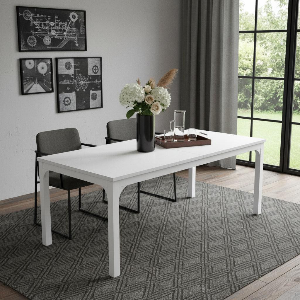 635736 46 in. White Wood & Iron Dining Table