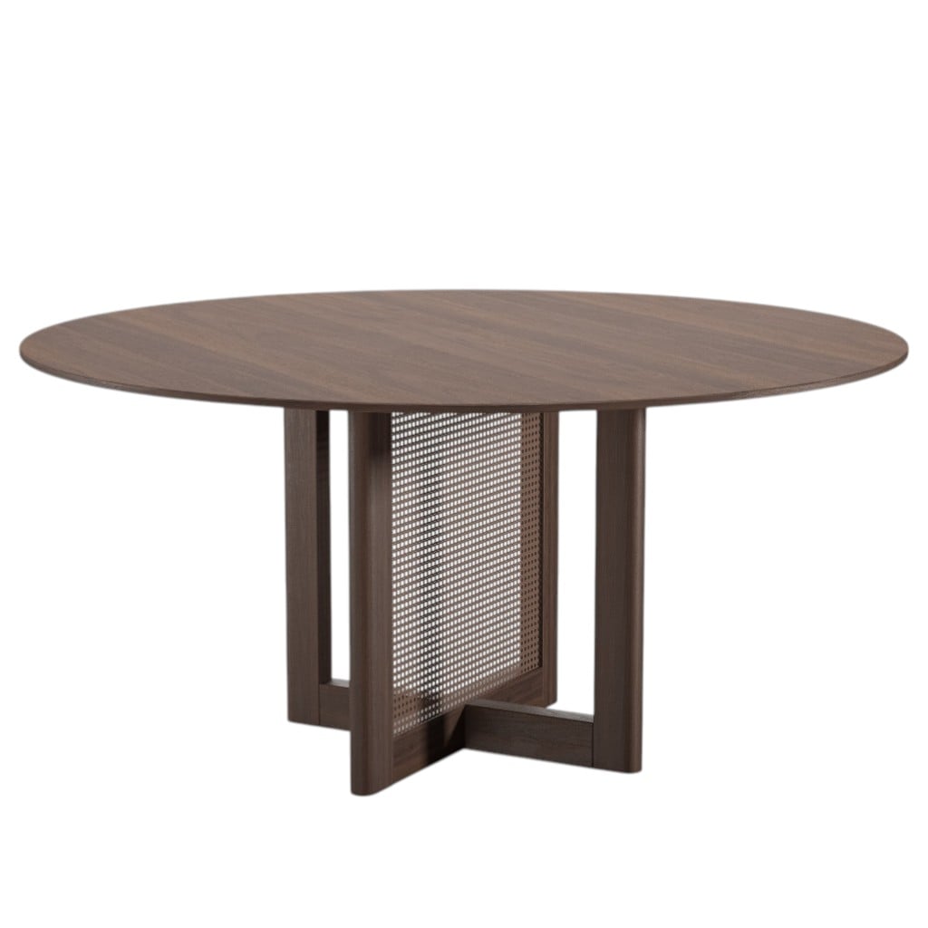 712201 60 in. Brown Solid Wood & Rattan Cross Leg Base Round Top Dining Table
