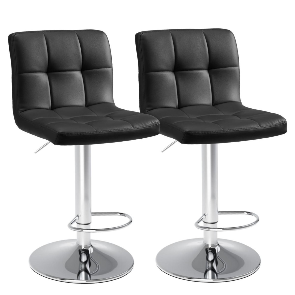 724174 Black & Silver Faux Leather & Aluminum Adjustable Height Swivel Bar Chairs - Set of 2