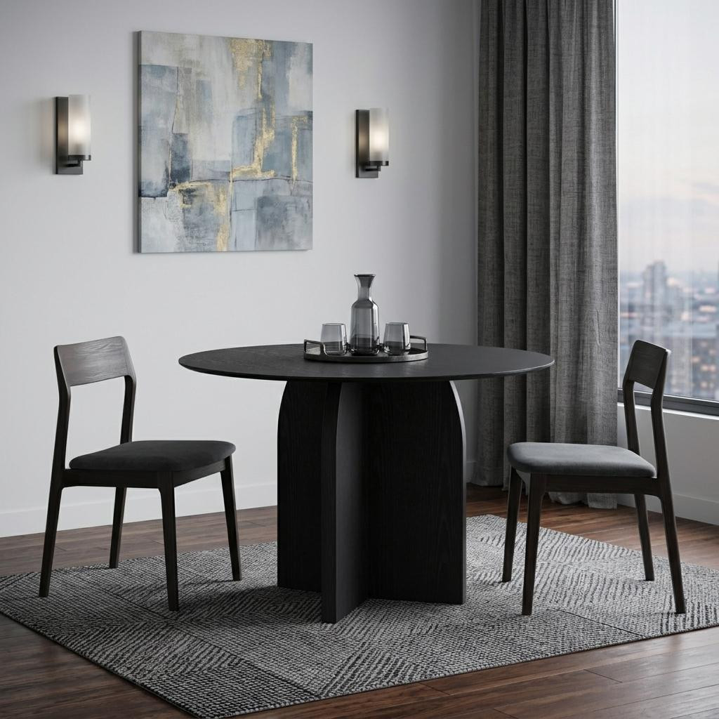 691648 42 in. Black Wood Pedestal Base Round Top Dining Table