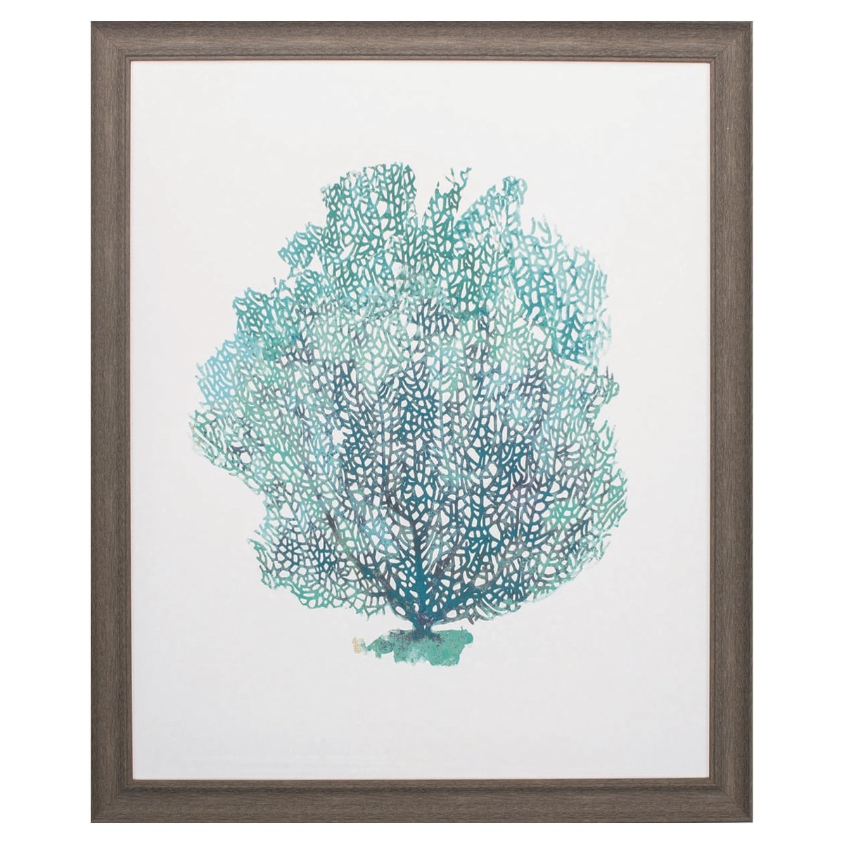27 x 33 in. Distressed Wood Toned Frame Aqua Coral on White I Wall Decor