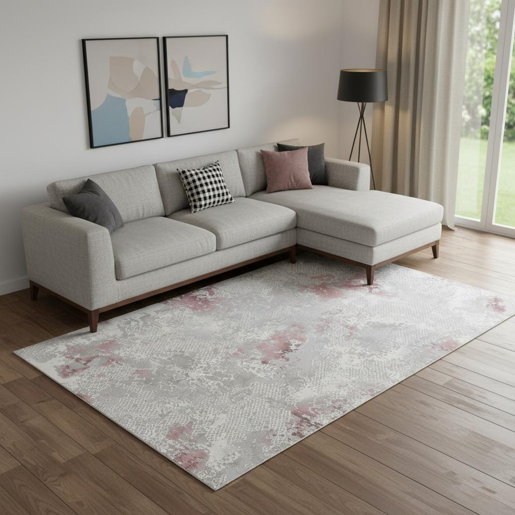 722497 7 x 10 ft. Gray Ivory & Pink Abstract Distressed Rectangle Area Rug