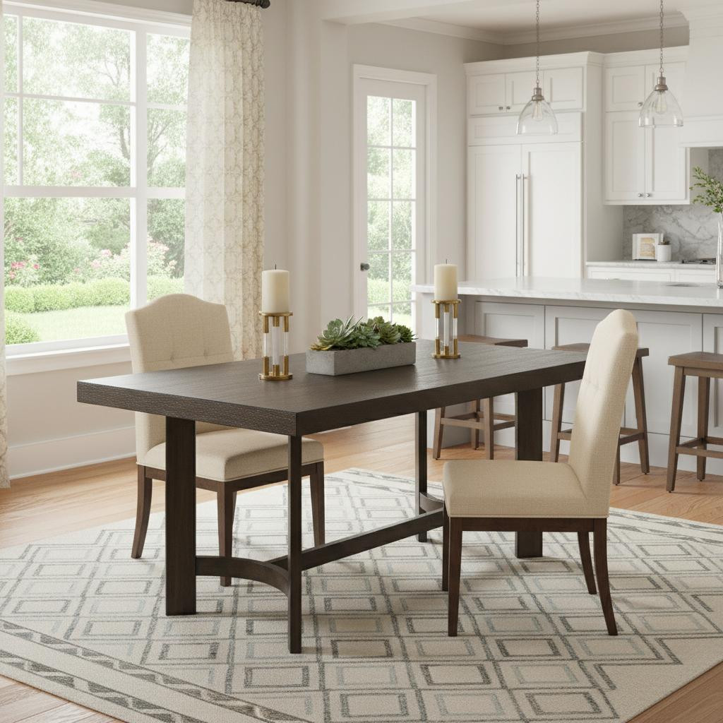 631277 70 in. Espresso Wood Trestle Base Dining Table