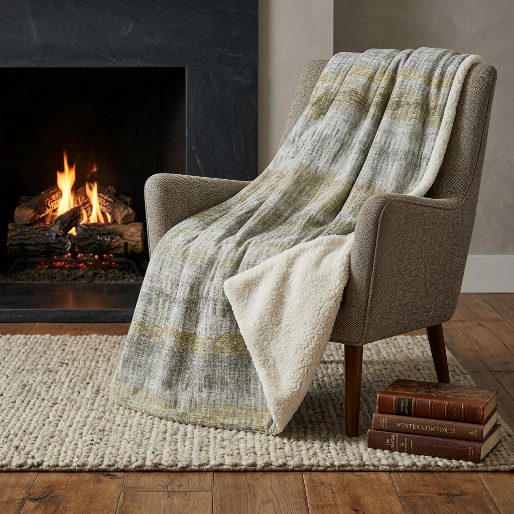 699029 50 x 70 in. Sage & Gold Abstract Polyester Woven Plush Throw Blanket
