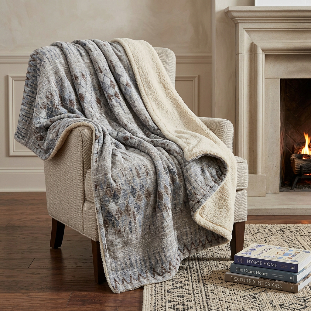 699034 50 x 70 in. Blue & Gray Geometric Polyester Woven Plush Throw Blanket