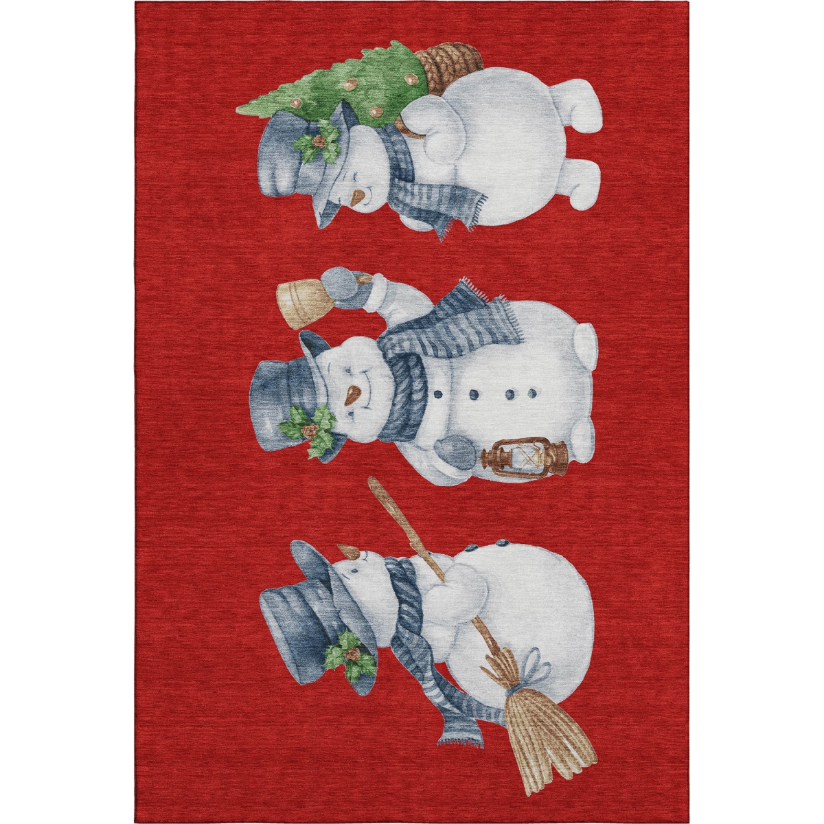 702423 8 x 10 ft. Red & White Christmas Snowmen Washable Rectangle Area Rug with UV Protection