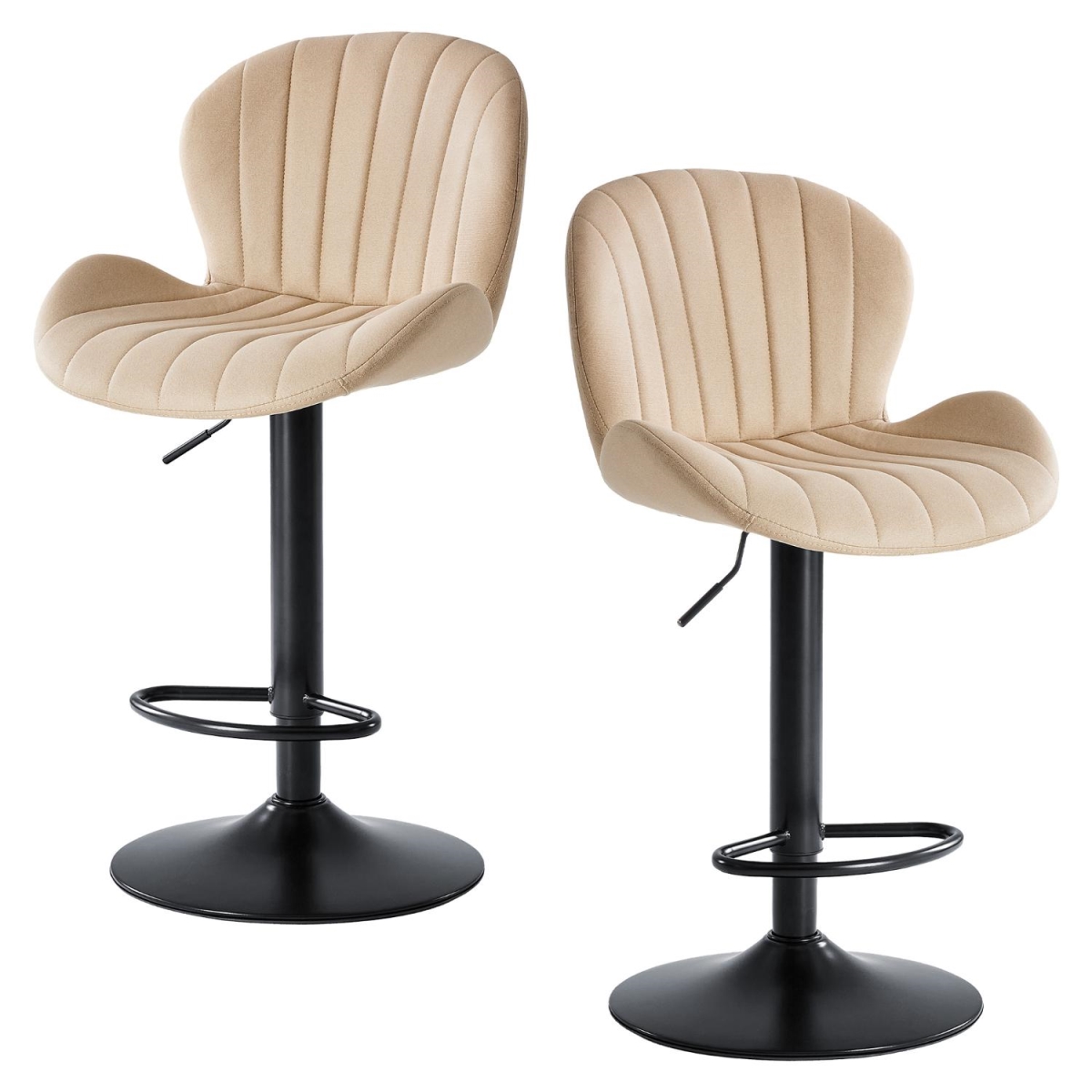 724340 Beige & Black Faux Leather & Aluminum Adjustable Height Swivel Bar Chairs - Set of 2