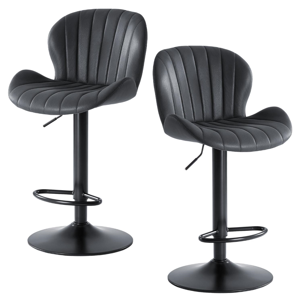724341 Black Faux Leather & Aluminum Adjustable Height Swivel Bar Chairs - Rust Resistant - Set of 2