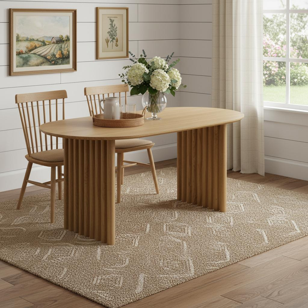 712146 79 in. Natural Solid Wood Double Pedestal Base Oval Dining Table
