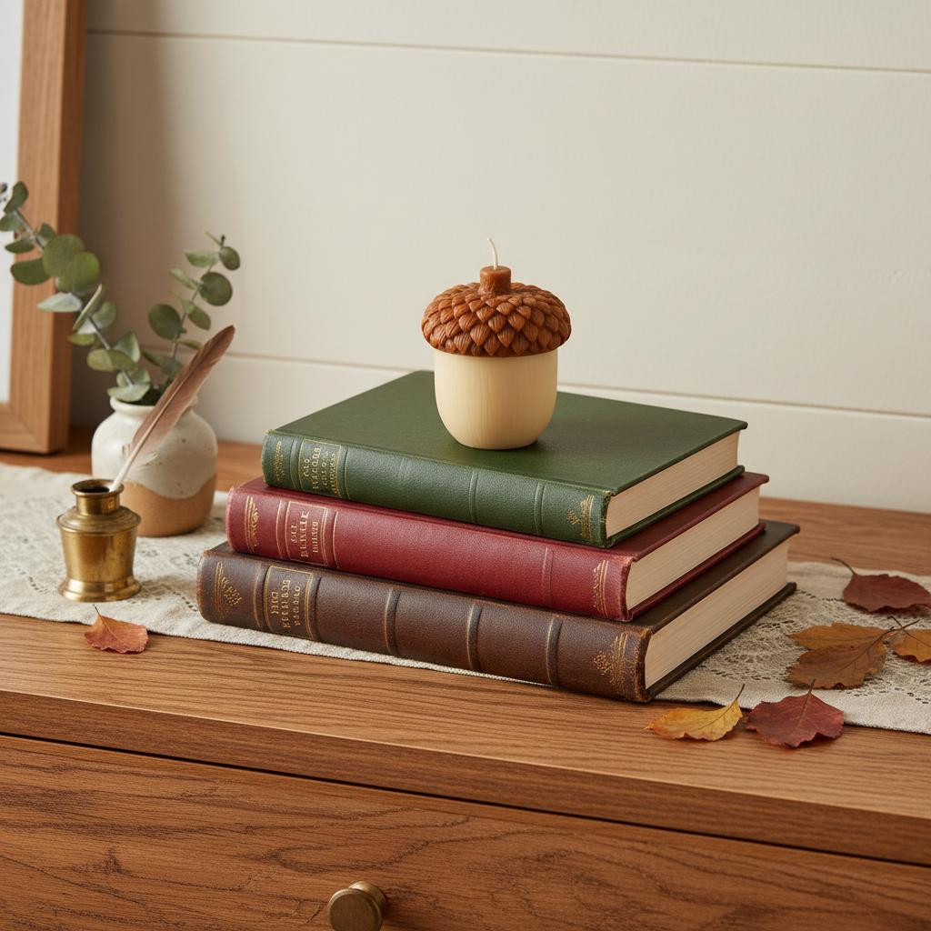 723029 4 in. Brown & Ivory Unscented Dimensional Acorn Candle