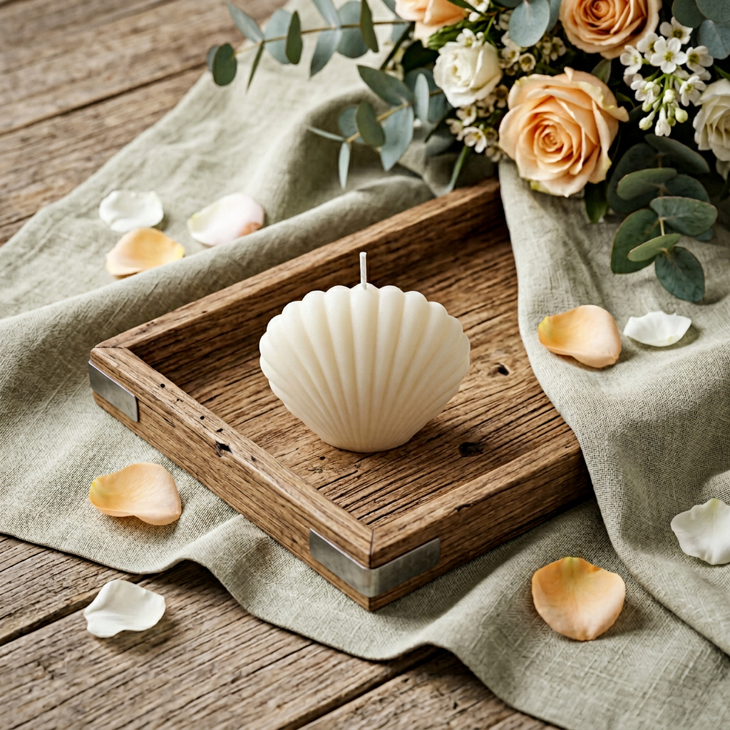 723304 3 in. Ivory Black Ice Scented Dimensional Seashell Candle