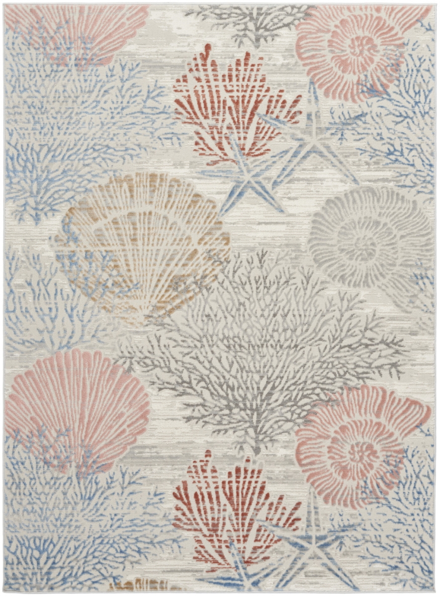 552902 4 x 6 ft. Blue Blush & Gray Seashell & Coral Rectangle Area Rug