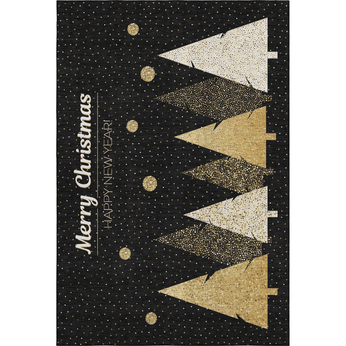 646465 5 x 8 ft. Black Gold & Ivory Christmas Tree Washable Rectangle Area Rug with UV Protection