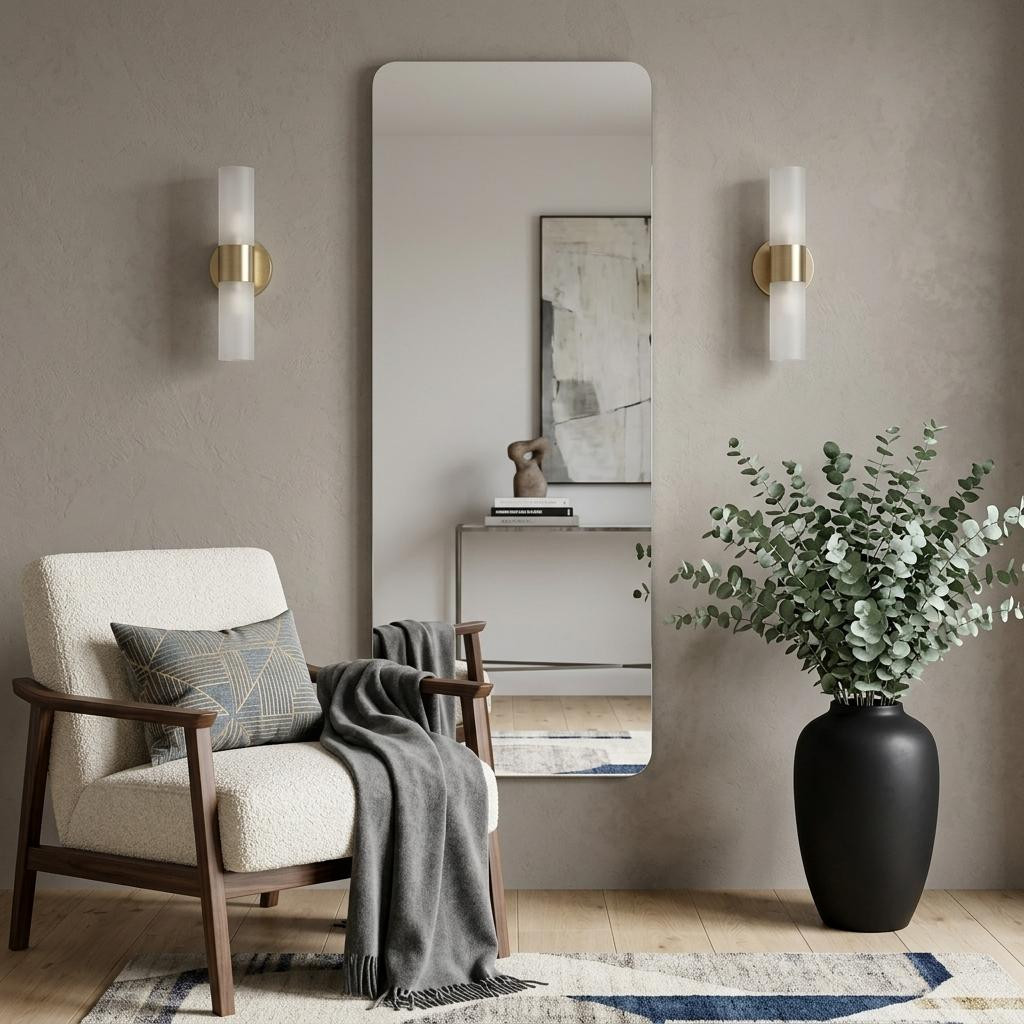 720585 56 in. Silver Frameless Full Length Hanging Mirror