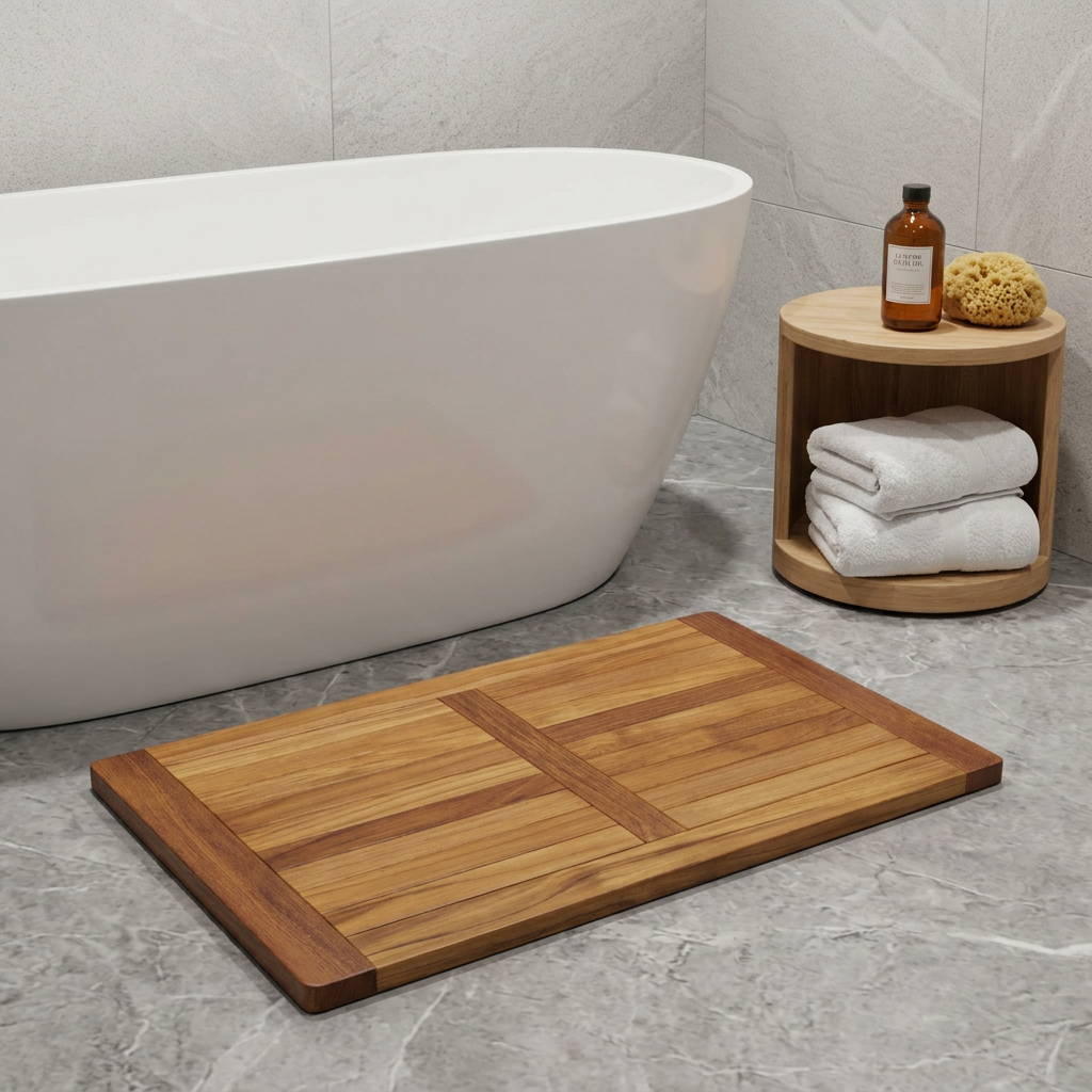 729130 22 in. Natural Teak Non Slip Bath Mat