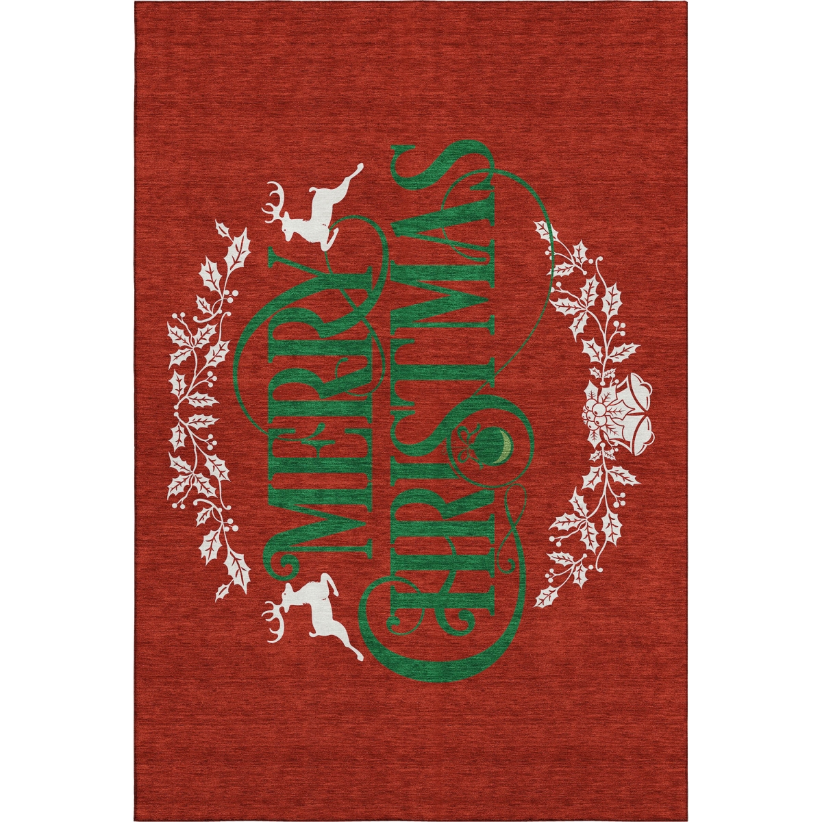 646437 8 x 10 ft. Ruby Red Green & Ivory Christmas Washable Rectangle Area Rug with UV Protection