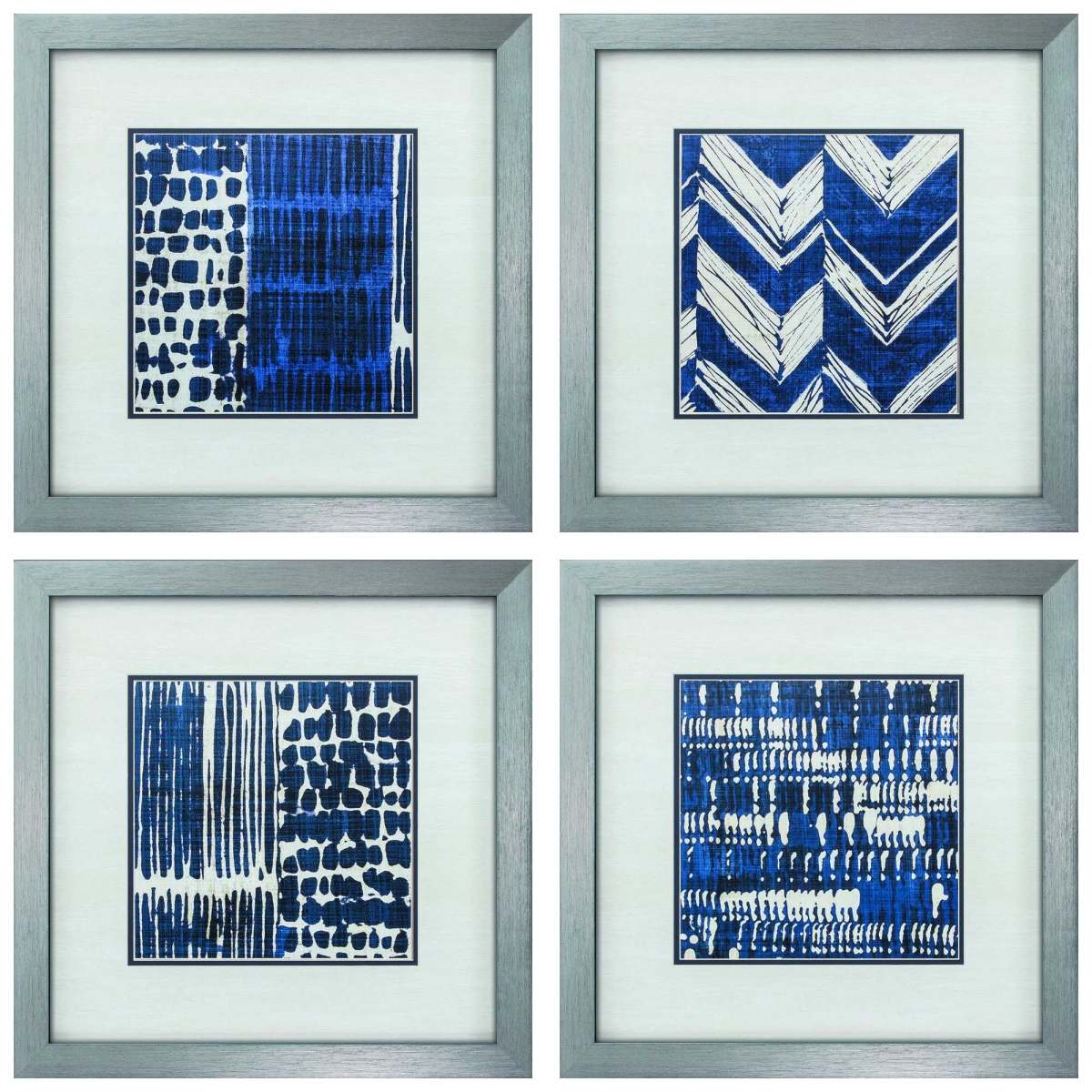 21 x 21 in. Silver Frame Indigo Batik Wall Decor, Set of 4