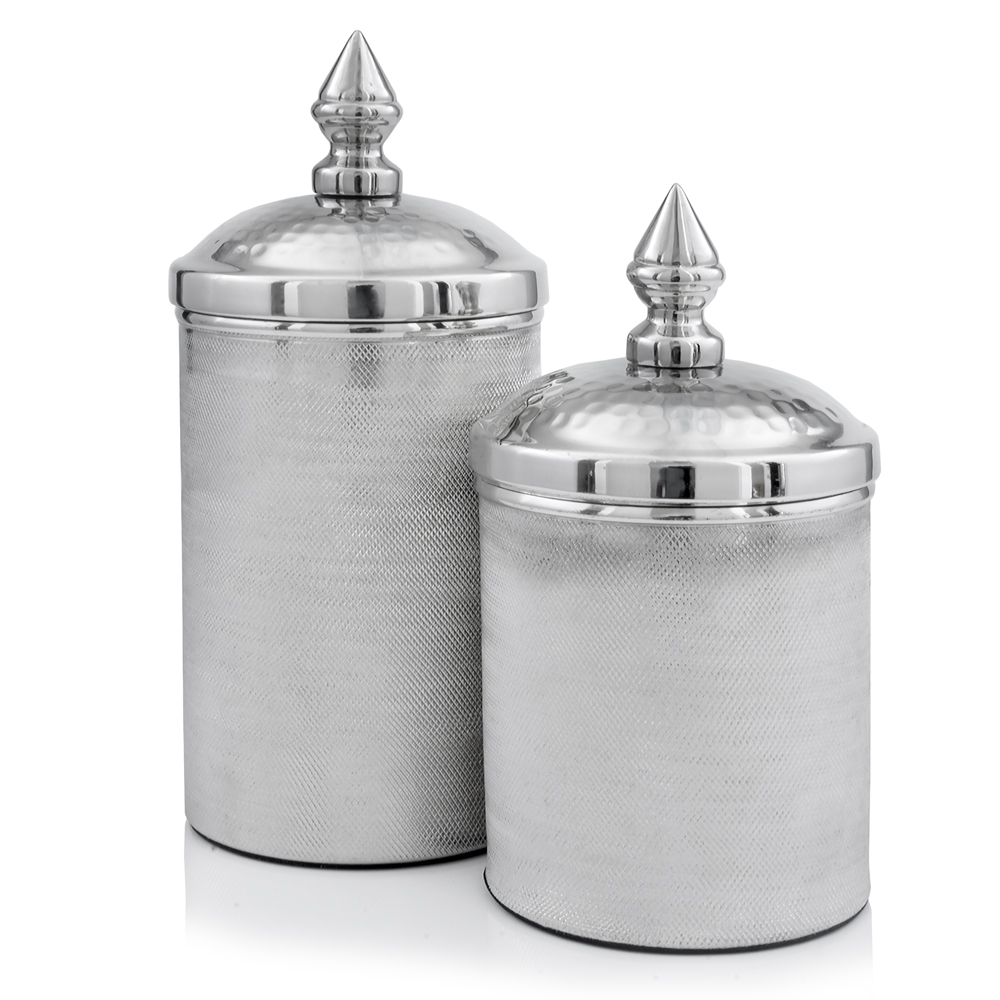 Silver Tweed Canisters, 4.5 x 4.5 x 11 in. - Set of 2