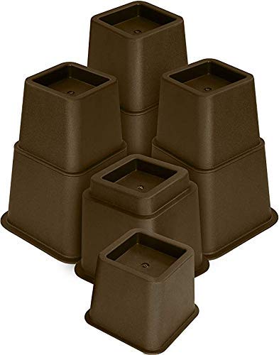 Picture of HomeRoots 363611 3, 5 or 8 in. Heavy Duty Plastic Brown Bed Risers with Adjustable Legs - Set of 4