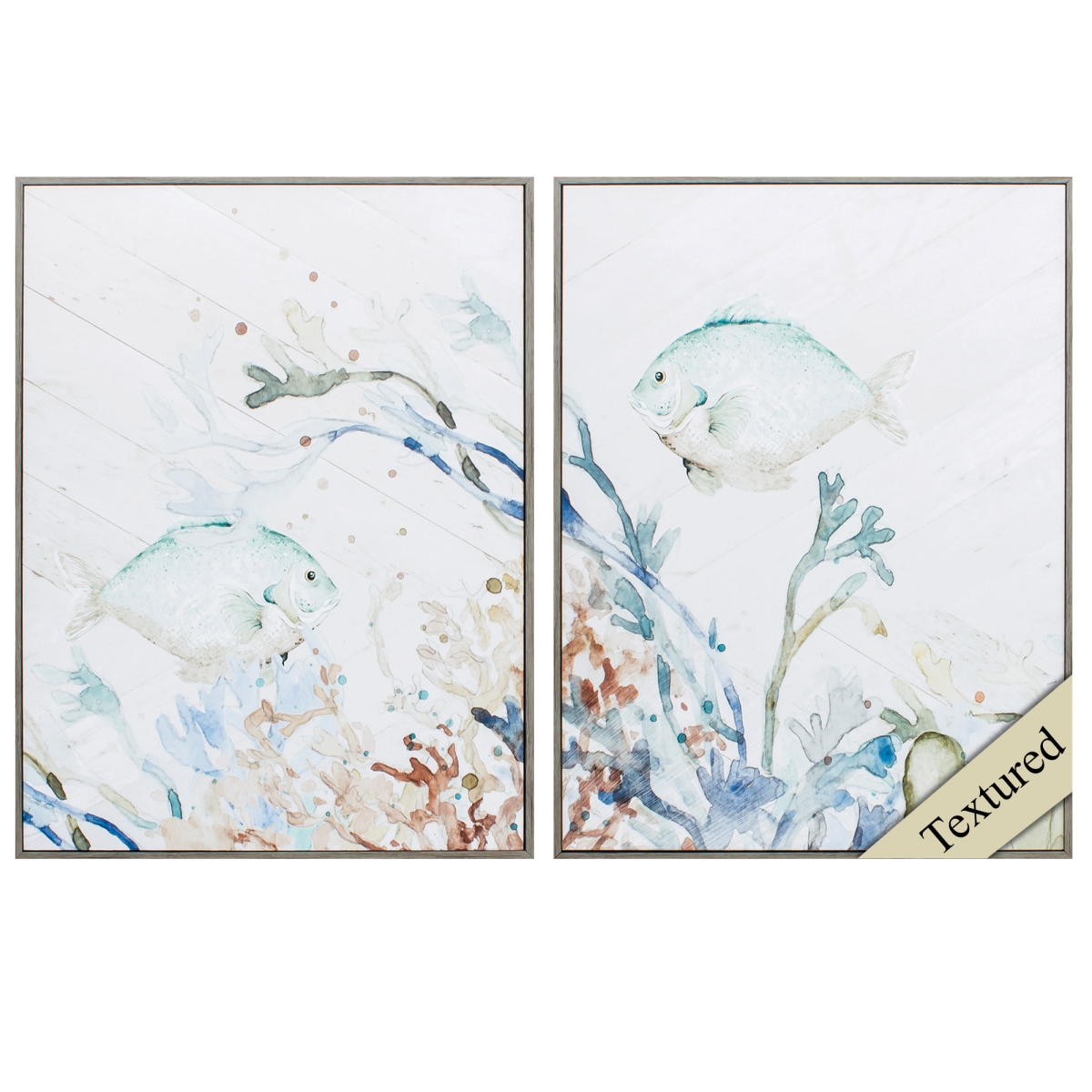 365621 18 x 24 in. Wood Toned Frame Under the Sea Wall Decor, Set of 2