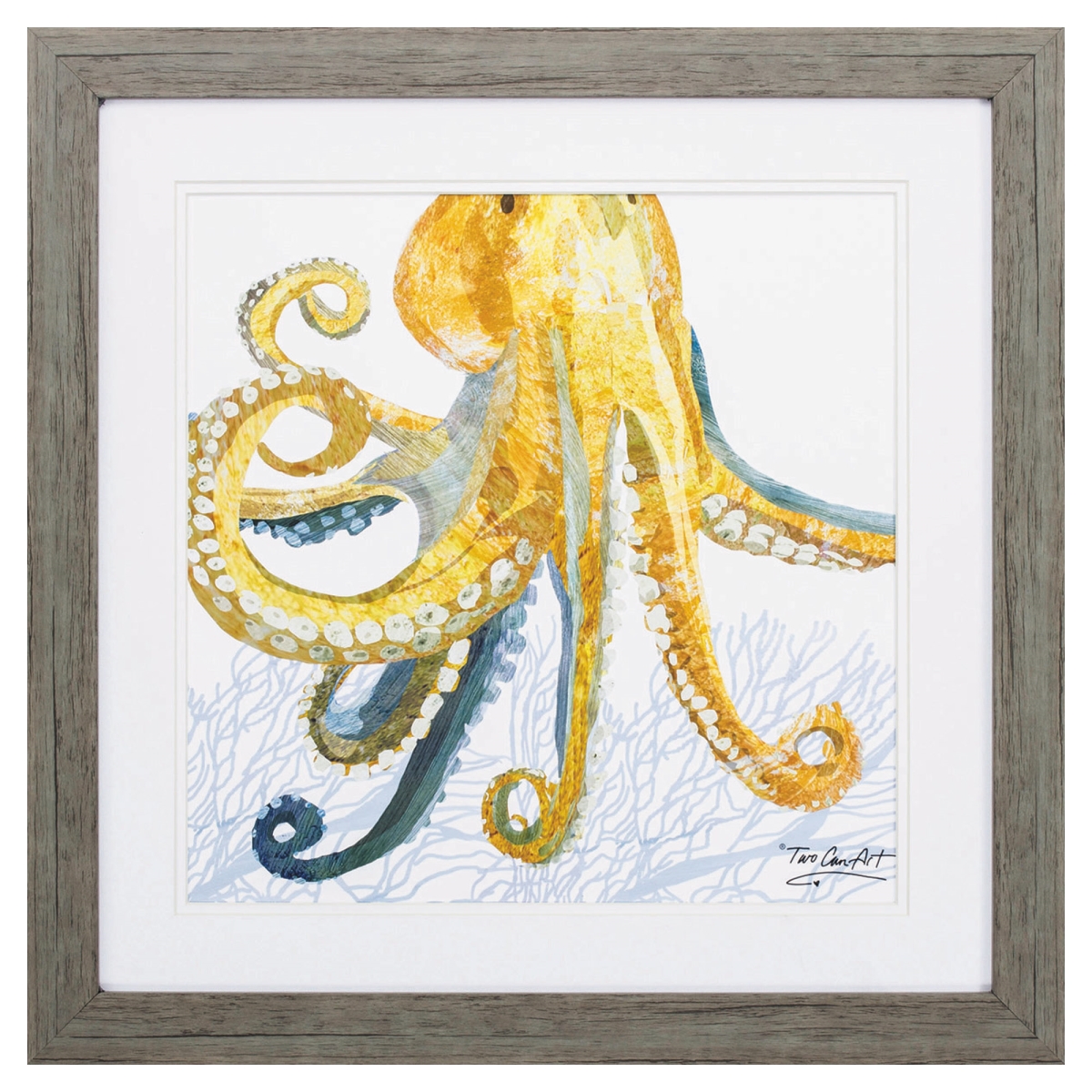 365575 23 x 23 in. Wood Toned Frame Sea Creature Octopus Wall Decor