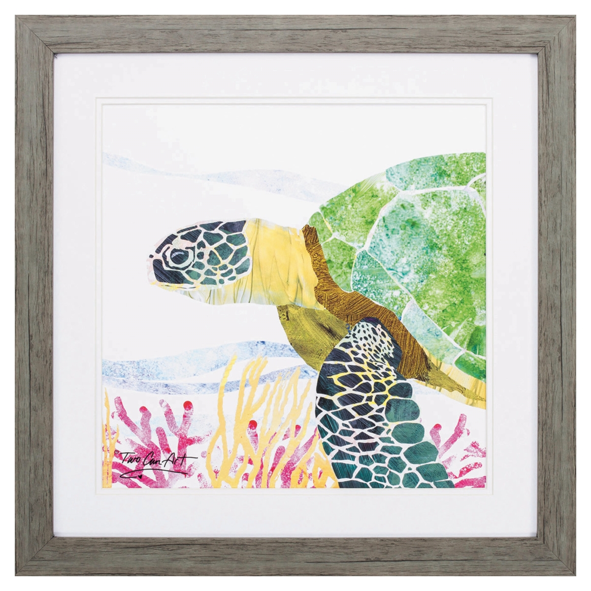 365574 23 x 23 in. Wood Toned Frame Sea Creature Turtle Wall Decor
