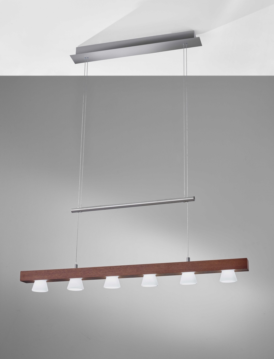 Picture of HomeRoots 372517 Walnut Wood LED 6 Light Adjustable Pendant&#44; 36 x 11 x 38-69 in.