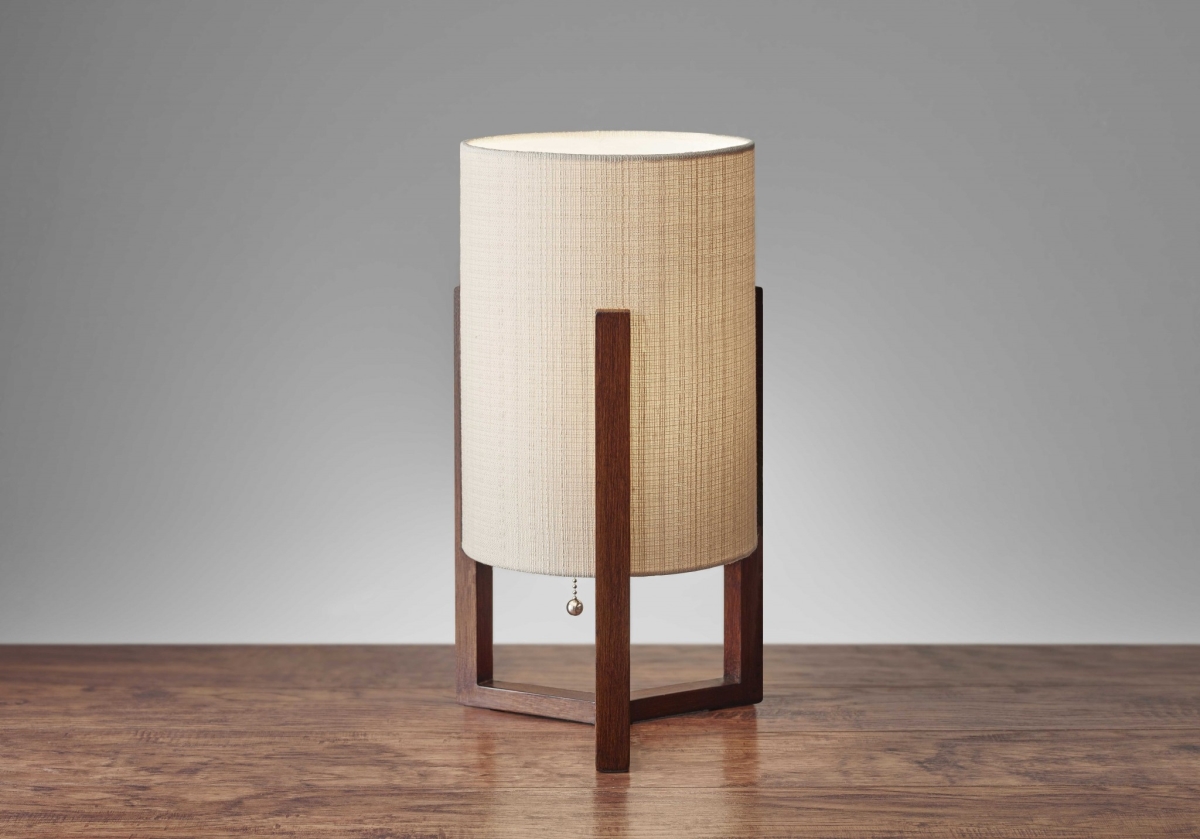Walnut Wood & Fabric Table Lantern, 9 x 9 x 17 in.