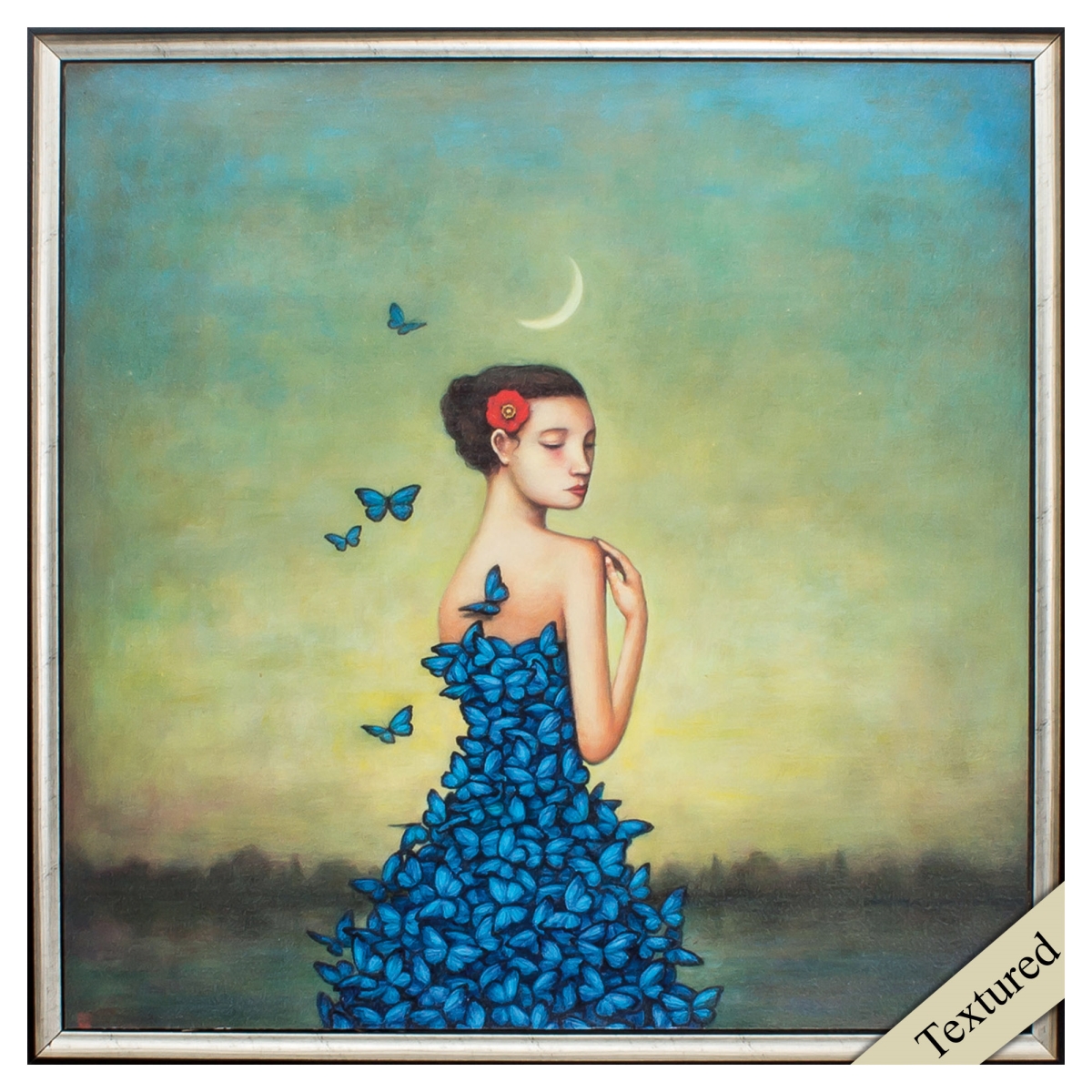 365474 25 x 25 in. Silver Frame Metamorphosis in Blue Wall Decor