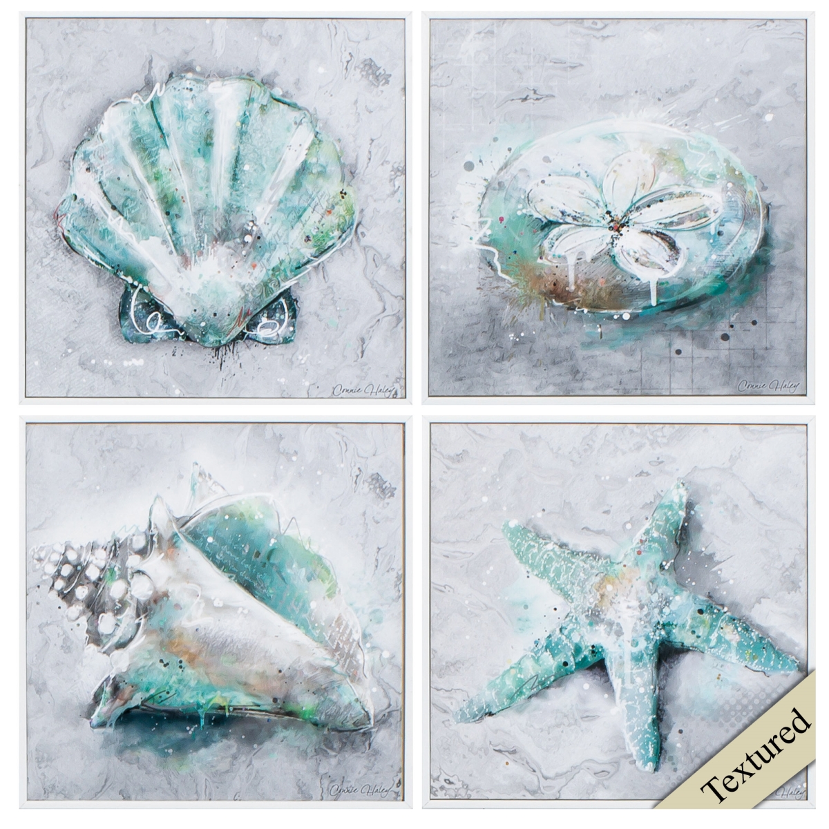 365451 12 x 12 in. Matte White Frame Sealife Wall Decor, Set of 4