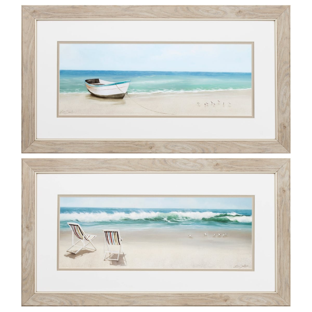 365397 27 x 15 in. White Frame Tides View Wall Decor, Set of 2