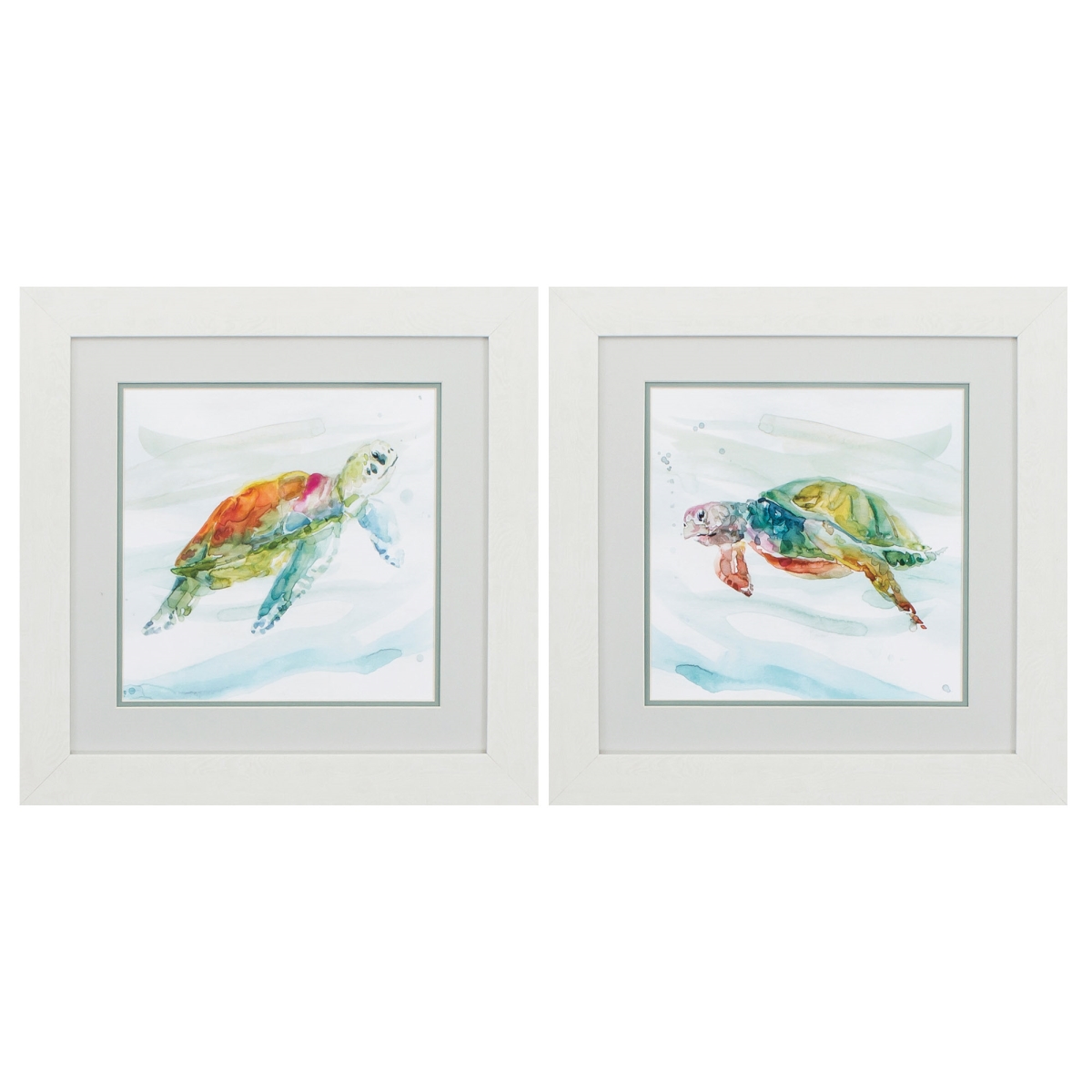 365301 19 x 19 in. White Frame Turtle Tropics Wall Decor, Set of 2