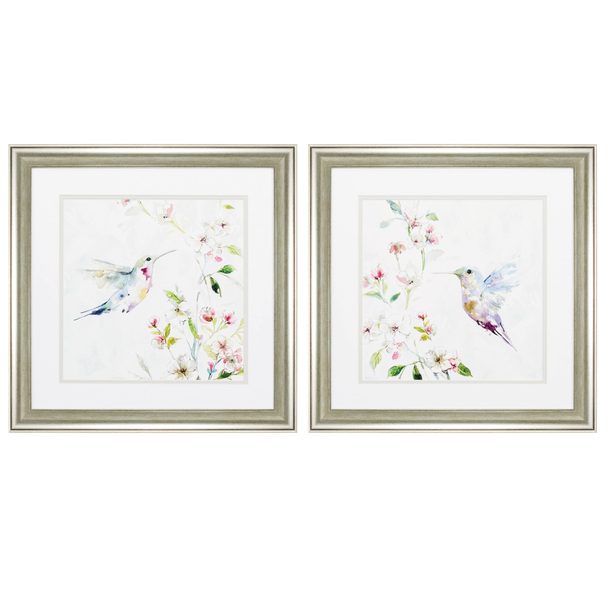 365296 19 x 19 in. Brushed Silver Frame Hummingbird Wall Decor, Set of 2