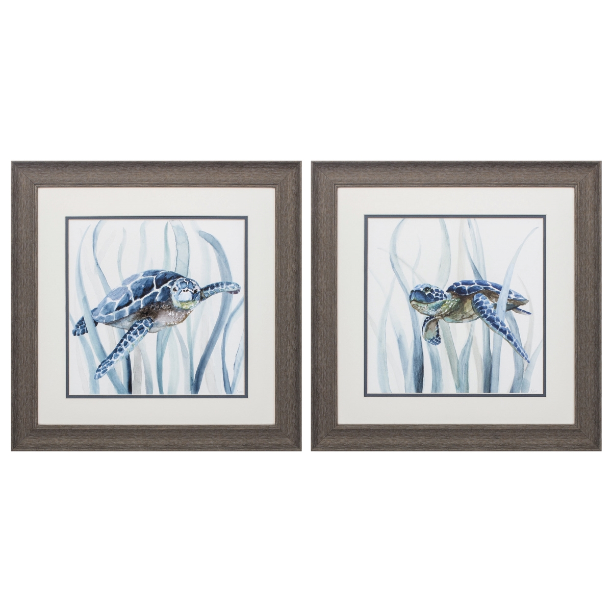 365278 19 x 19 in. Distressed Wood Toned Frame Turtle in Grass Wall Decor, Set of 2